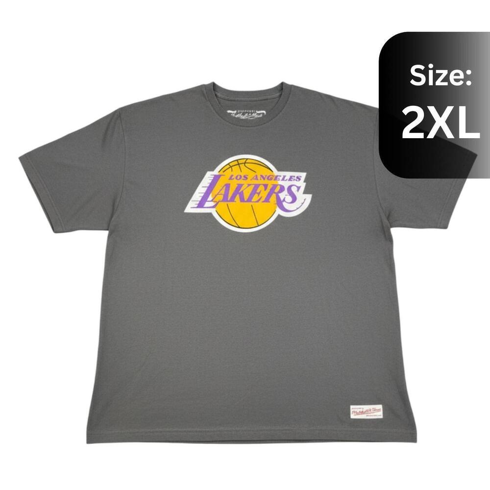 Mitchell Ness La Lakers Gray Basic Logo Tee Nba Mens Hardwood Classics Shirt